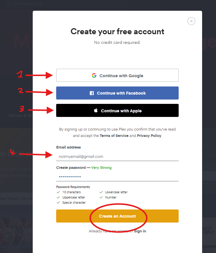 Plex Sign Up Form